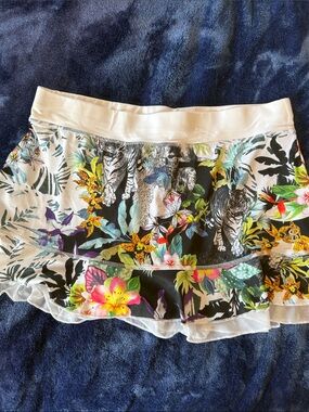Floral & Tiger Print White Skater Skirt